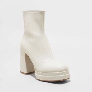 Beige Ankle Platform Heel Boots